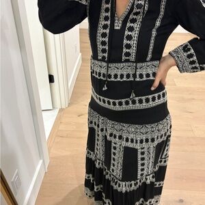 Zara Black and White Geometric Long Sleeve Dress
